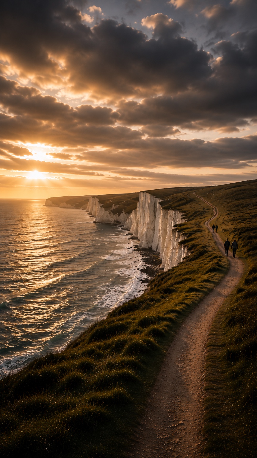 Coastal cliffs & a trail across undulating terrain