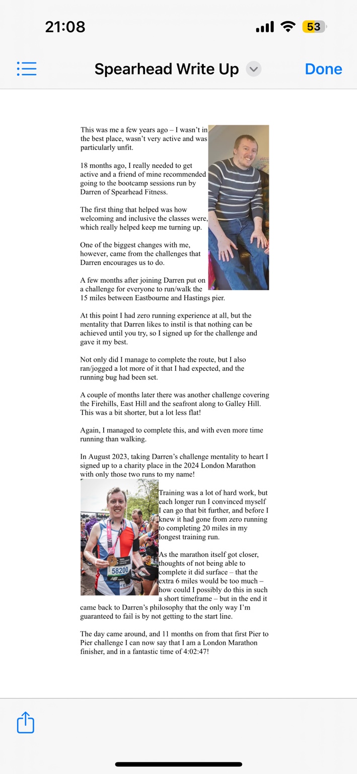 Client’s earlier photograph, supplied with their marathon story.