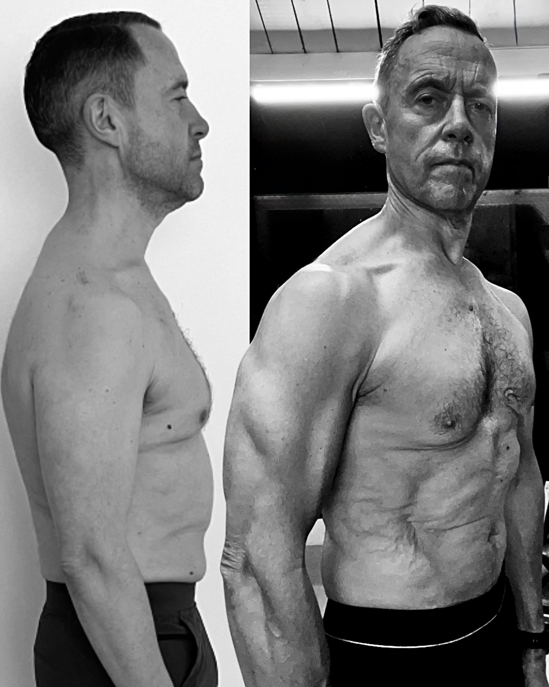 Side-by-side client physique comparison.