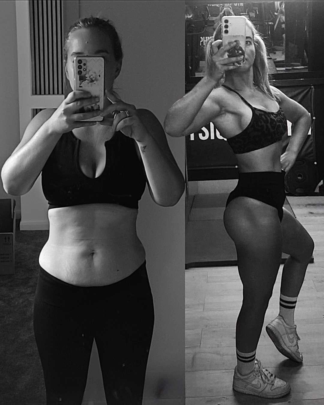 Two side-by-side client progress photographs.