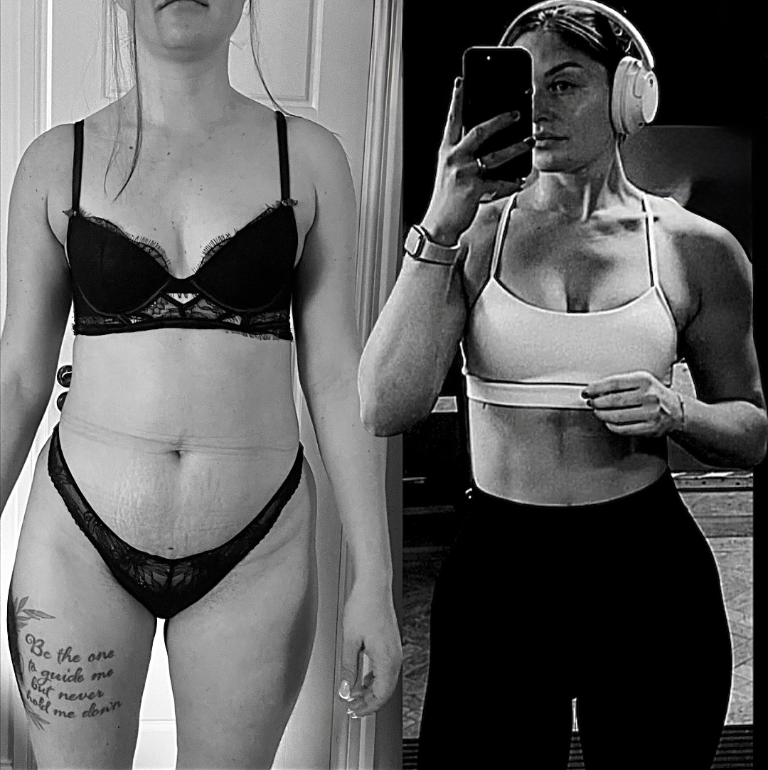 Side-by-side client transformation photographs.